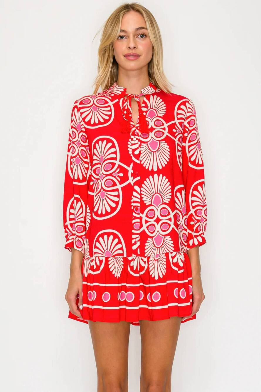 NEW MEET ME IN SANTORINI festival medallion short dress in red